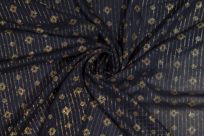 Striped Metallic Silk Chiffon - Navy and Gold - Prime Fabrics