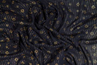 Striped Metallic Silk Chiffon - Navy and Gold - Prime Fabrics