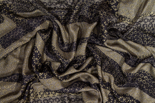 Abstract Silk Crepe De Chine - Black and Khaki Green - Prime Fabrics