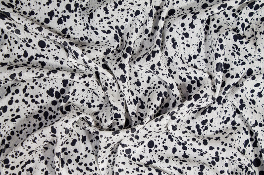 Splatter Crinkled Viscose Silk Chiffon - Black and White - Prime Fabrics