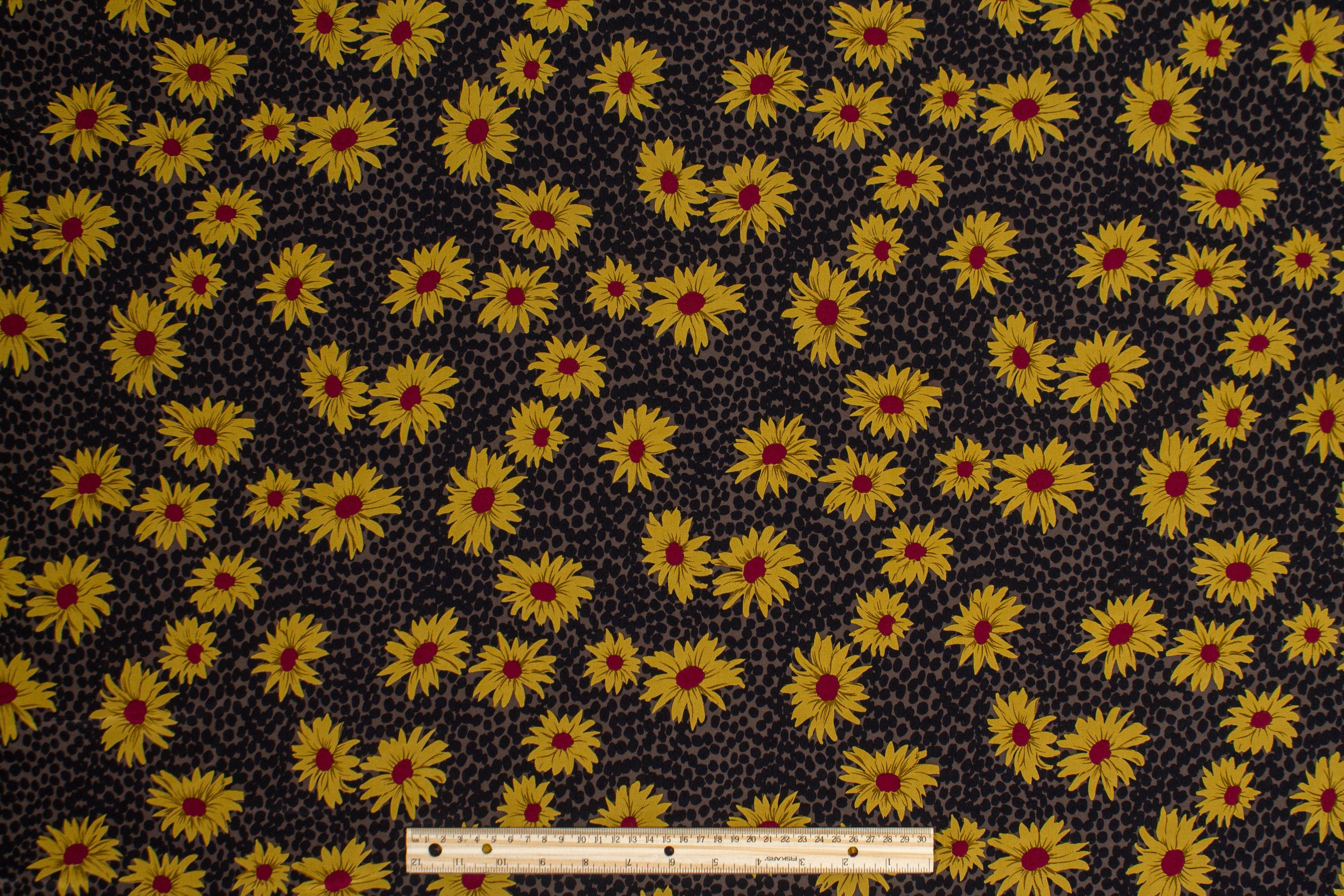 Floral Silk Crepe De Chine - Yellow, Maroon, Black, Gray - Prime Fabrics