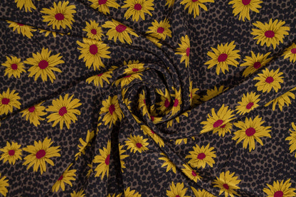 Floral Silk Crepe De Chine - Yellow, Maroon, Black, Gray - Prime Fabrics