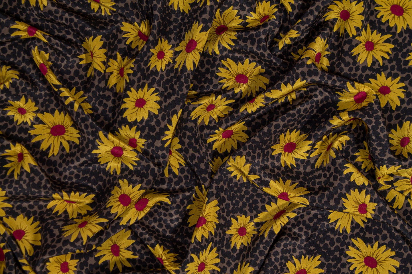Floral Silk Crepe De Chine - Yellow, Maroon, Black, Gray - Prime Fabrics