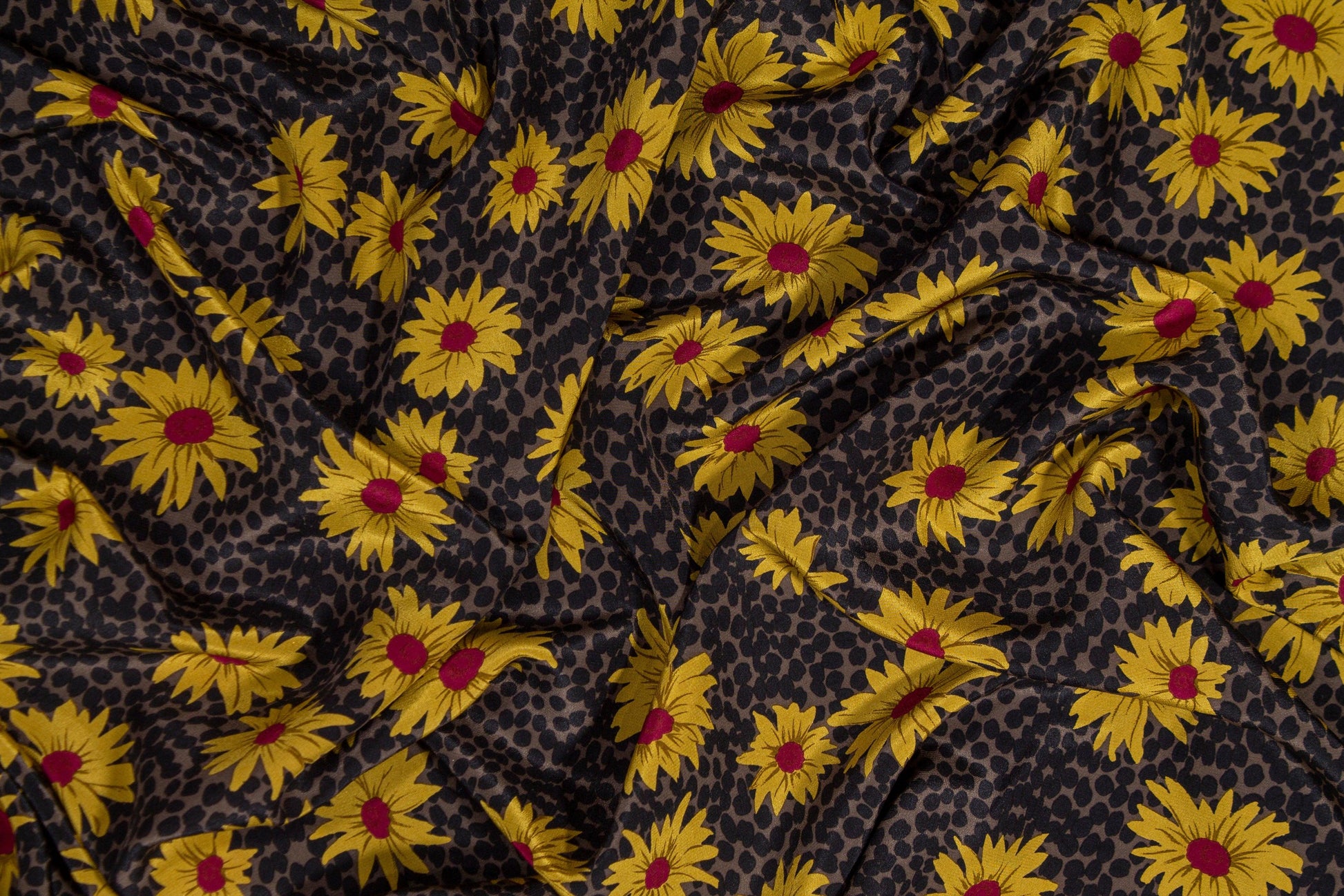 Floral Silk Crepe De Chine - Yellow, Maroon, Black, Gray - Prime Fabrics