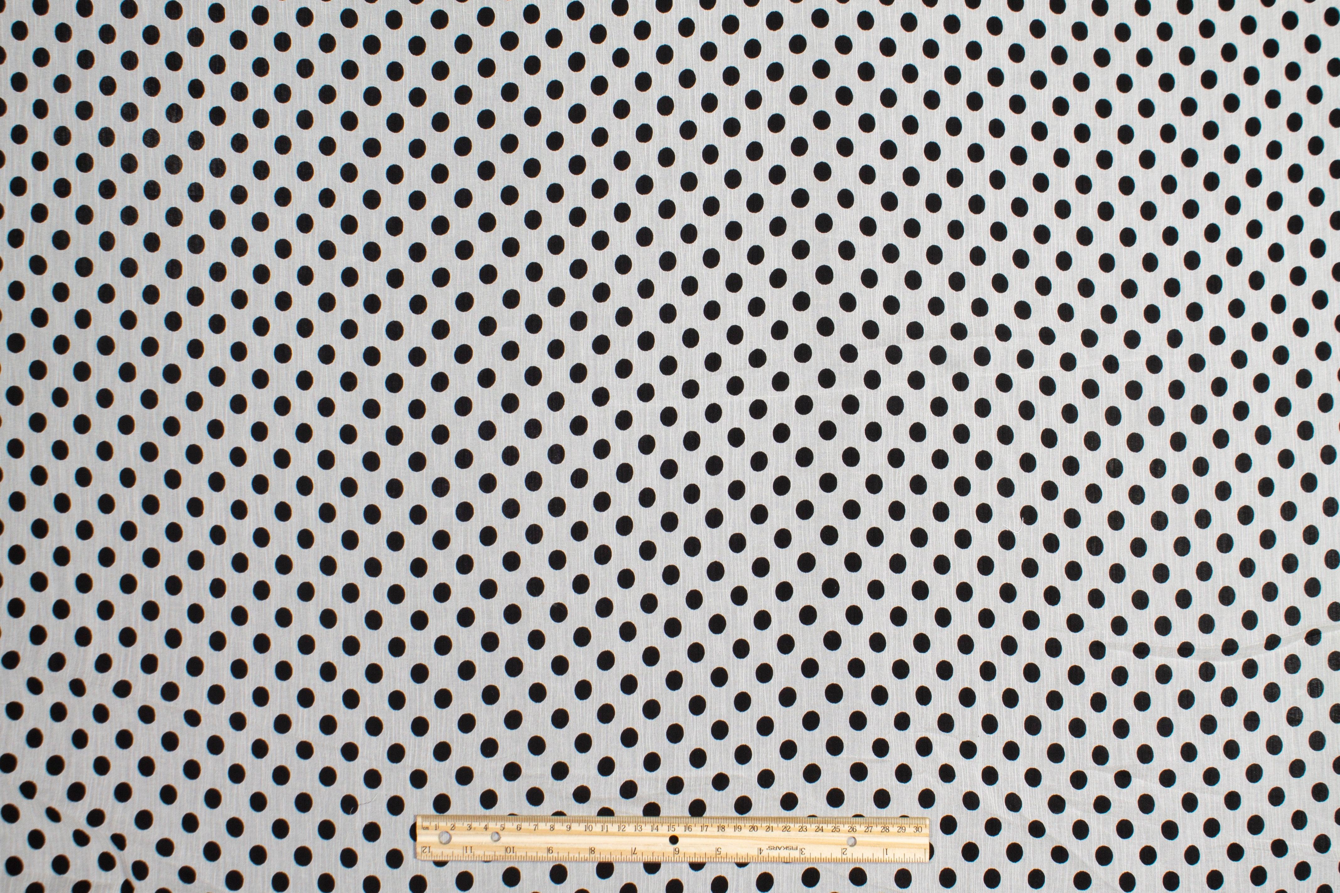 Polka Dot Crinkled Viscose Silk Chiffon - Black and White - Prime Fabrics