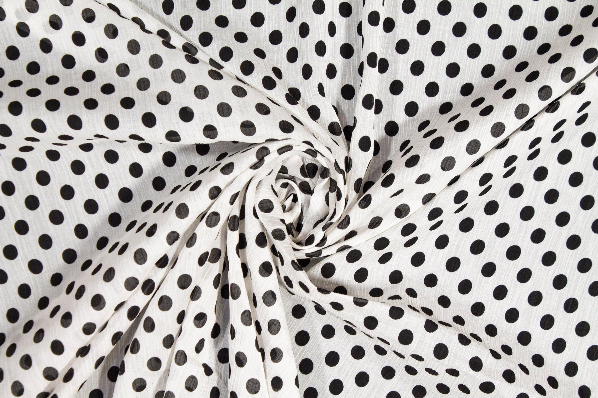 Polka Dot Crinkled Viscose Silk Chiffon - Black and White - Prime Fabrics