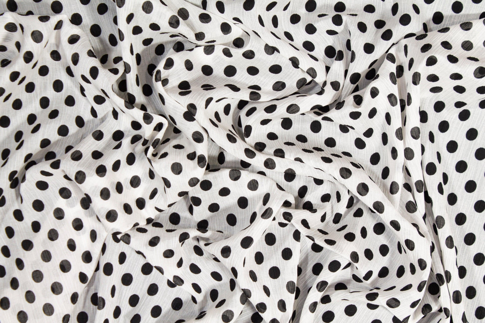 Polka Dot Crinkled Viscose Silk Chiffon - Black and White - Prime Fabrics