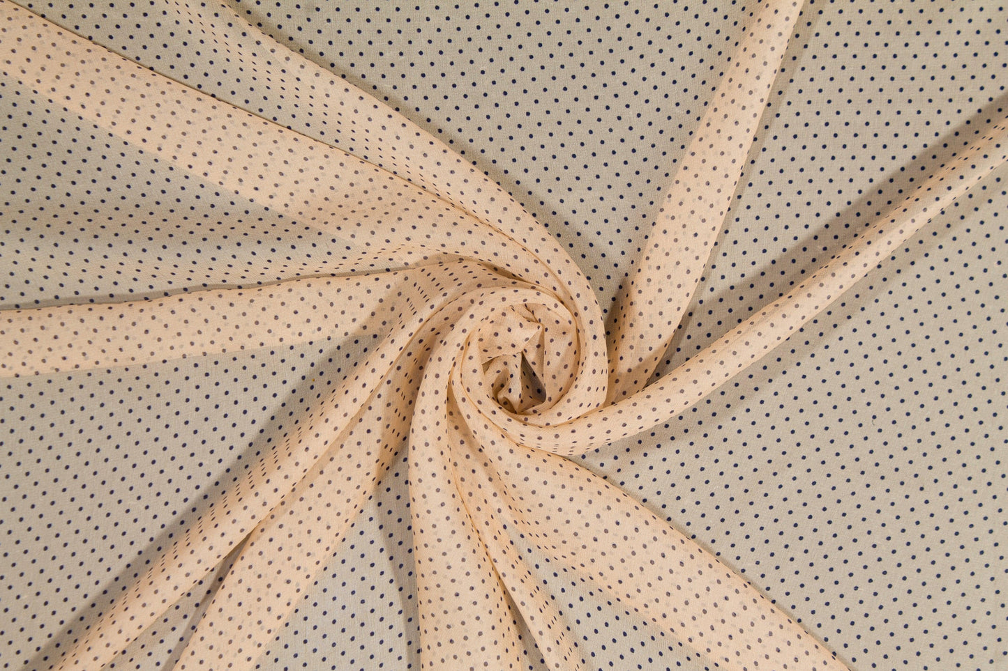 Polka Dot Silk Chiffon - Beige and Navy - Prime Fabrics