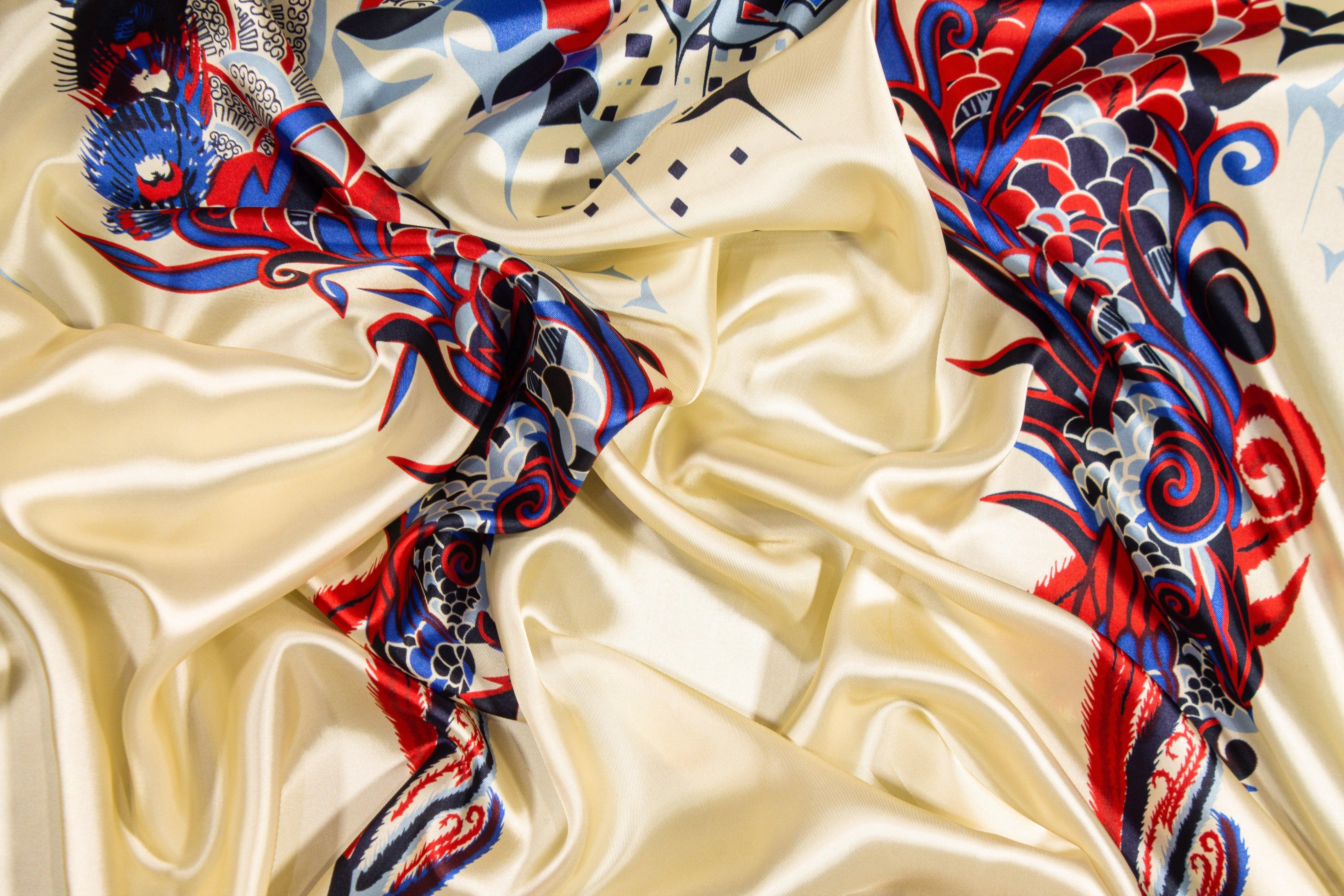 Ivory Dragon Italian Viscose Twill Panel - Prime Fabrics