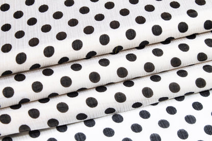 Polka Dot Crinkled Viscose Silk Chiffon - Black and White - Prime Fabrics