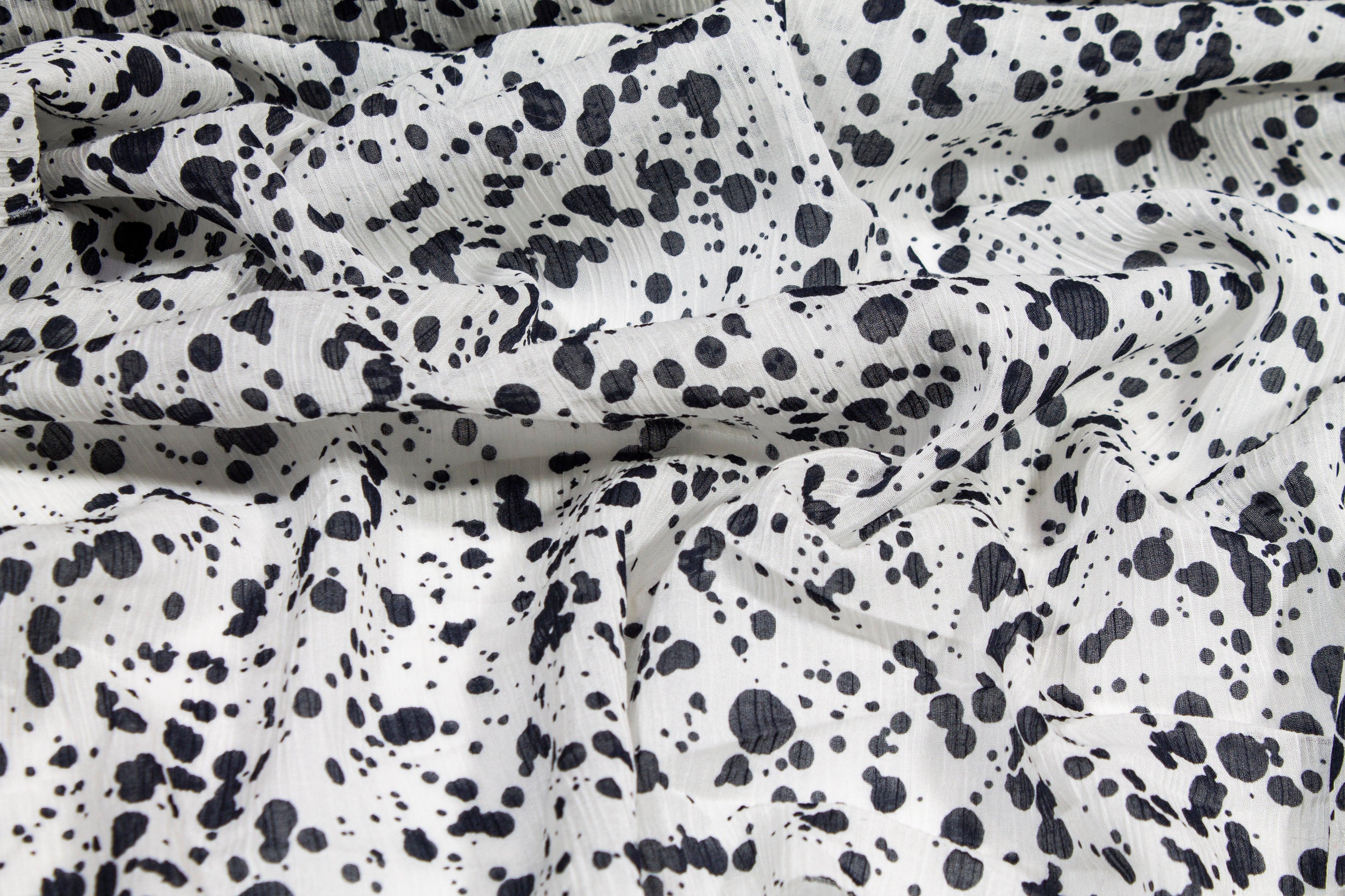 Splatter Crinkled Viscose Silk Chiffon - Black and White - Prime Fabrics