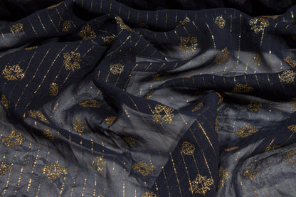 Striped Metallic Silk Chiffon - Navy and Gold - Prime Fabrics
