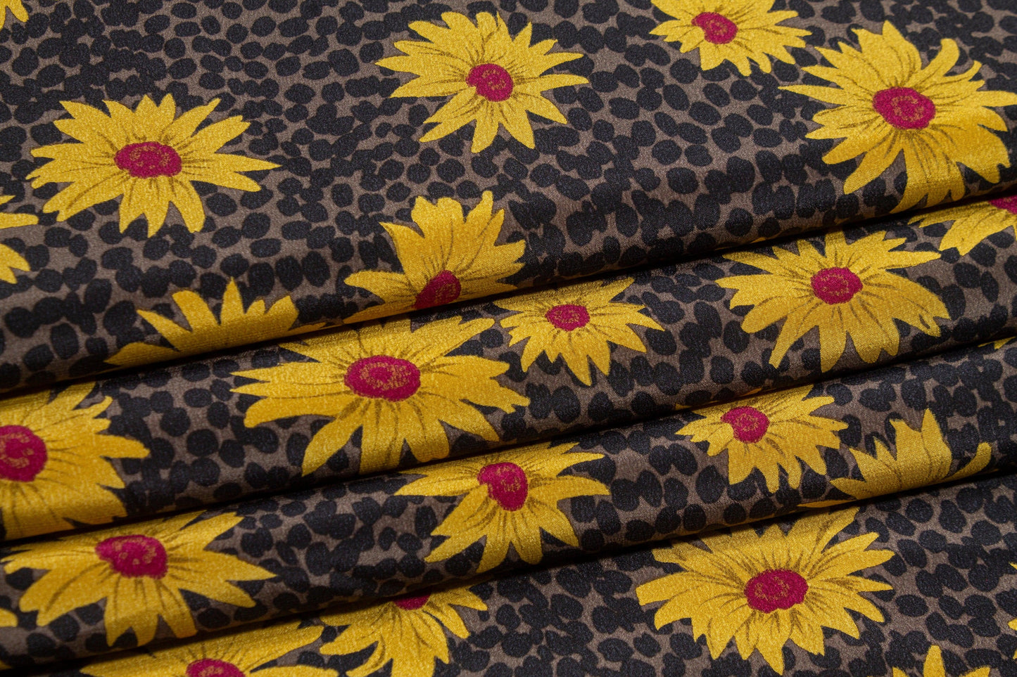 Floral Silk Crepe De Chine - Yellow, Maroon, Black, Gray - Prime Fabrics