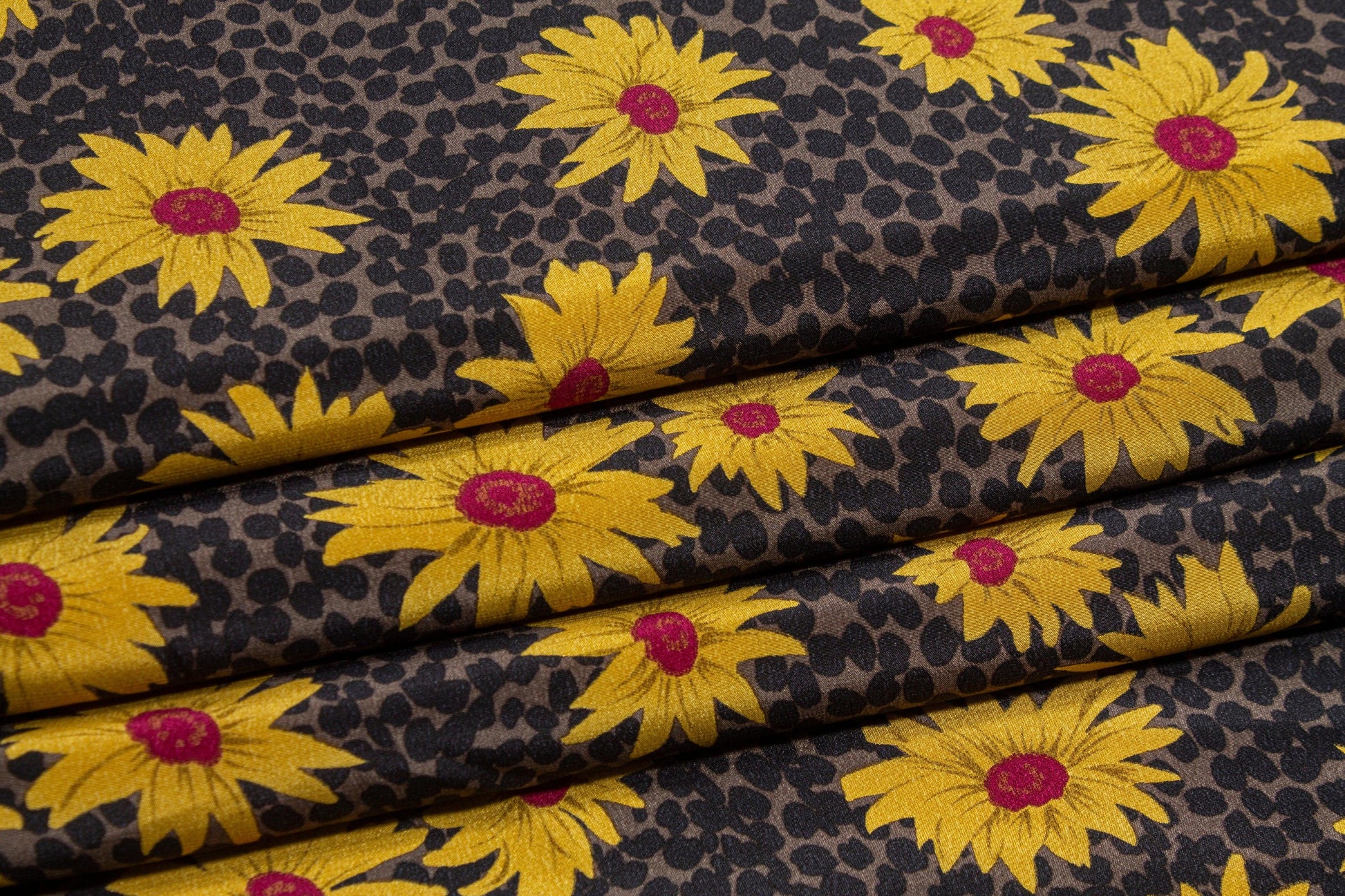 Floral Silk Crepe De Chine - Yellow, Maroon, Black, Gray - Prime Fabrics