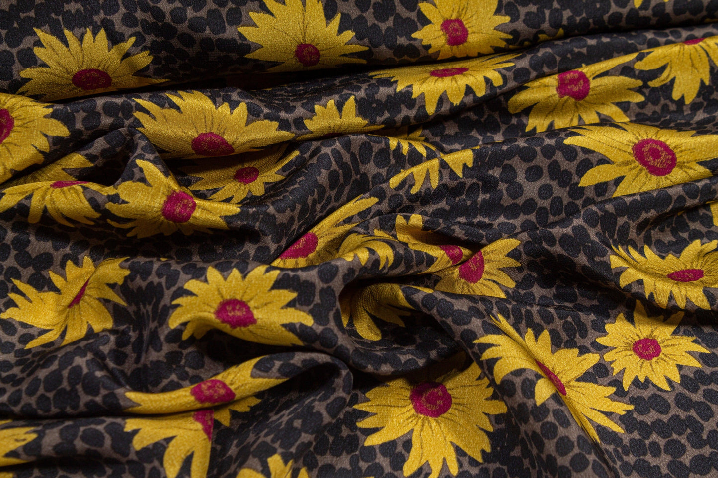 Floral Silk Crepe De Chine - Yellow, Maroon, Black, Gray - Prime Fabrics