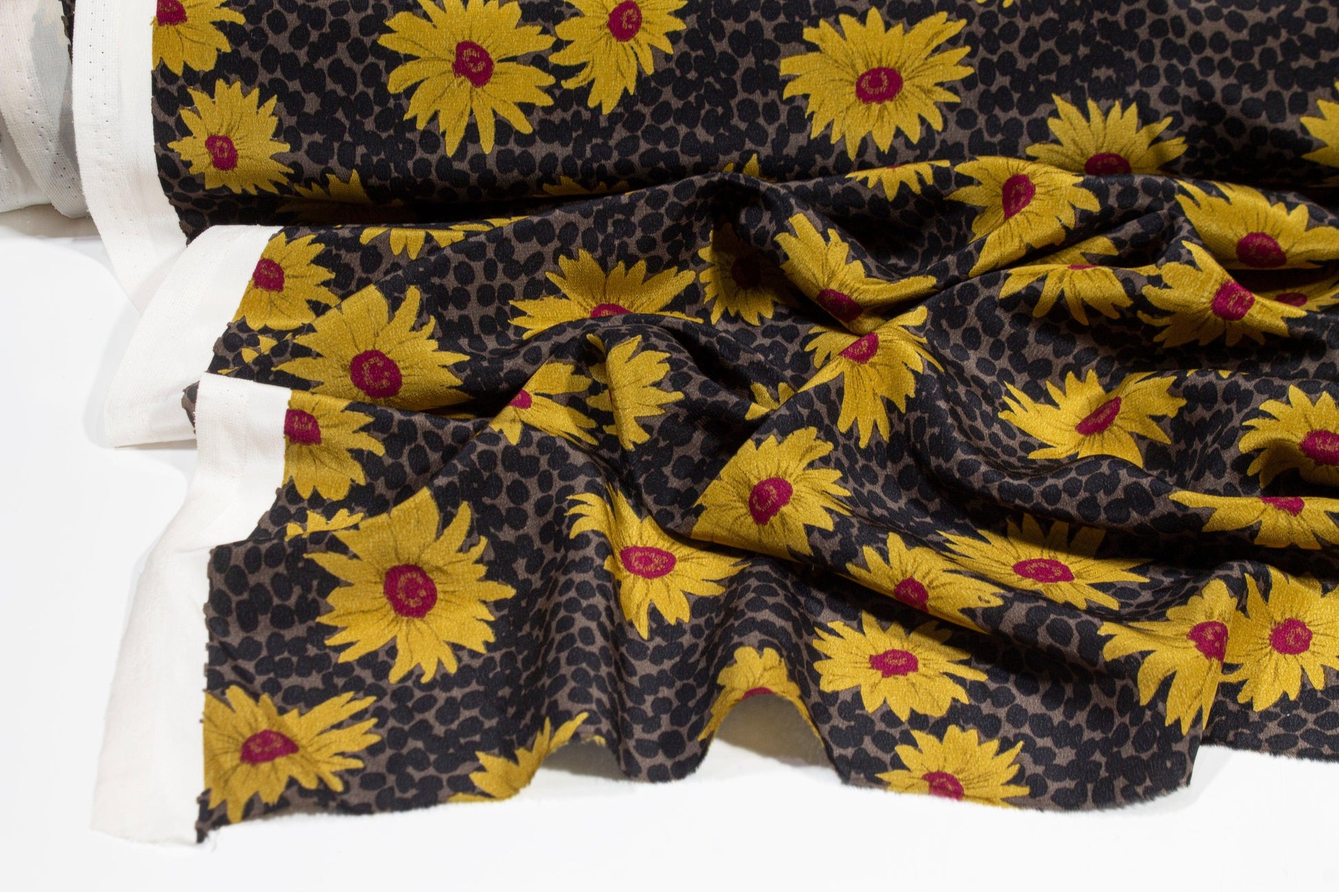 Floral Silk Crepe De Chine - Yellow, Maroon, Black, Gray - Prime Fabrics