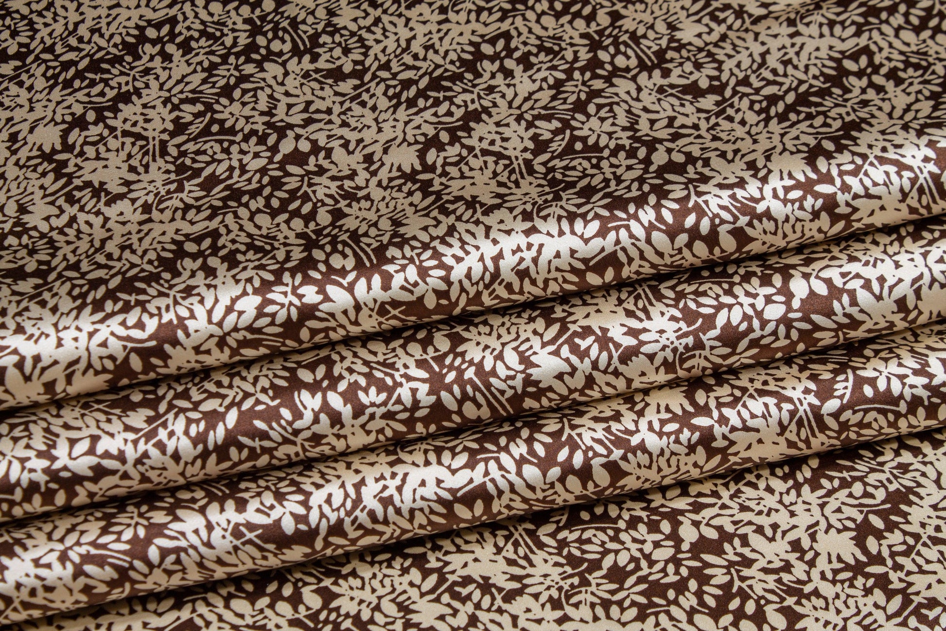 Floral Silk Charmeuse - Brown and Beige - Prime Fabrics