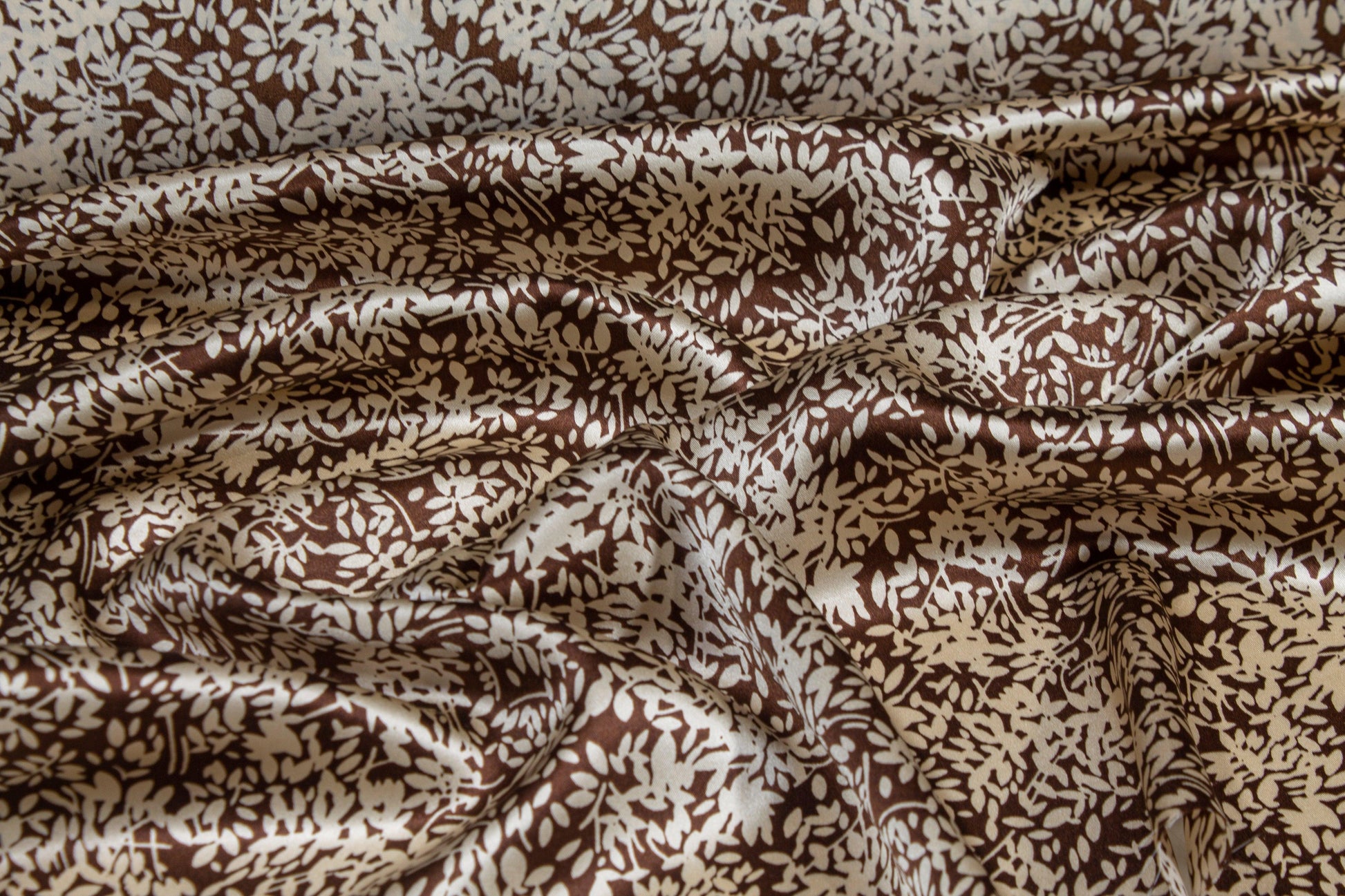 Floral Silk Charmeuse - Brown and Beige - Prime Fabrics
