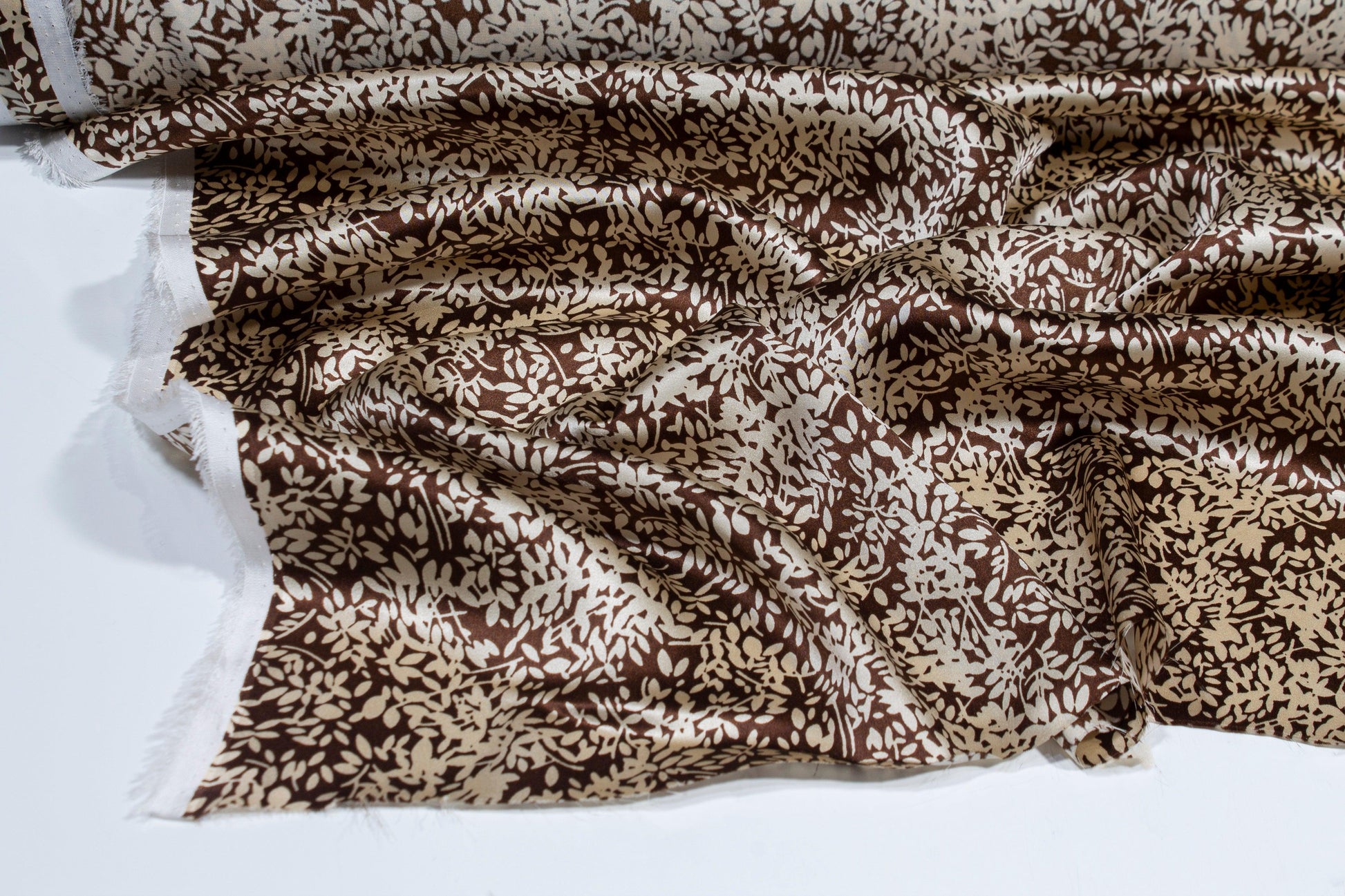 Floral Silk Charmeuse - Brown and Beige - Prime Fabrics