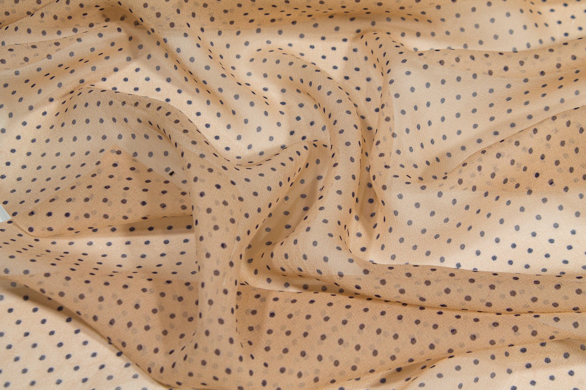 Polka Dot Silk Chiffon - Beige and Navy - Prime Fabrics