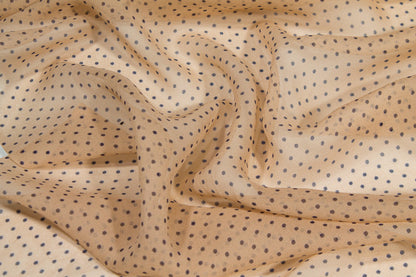 Polka Dot Silk Chiffon - Beige and Navy - Prime Fabrics
