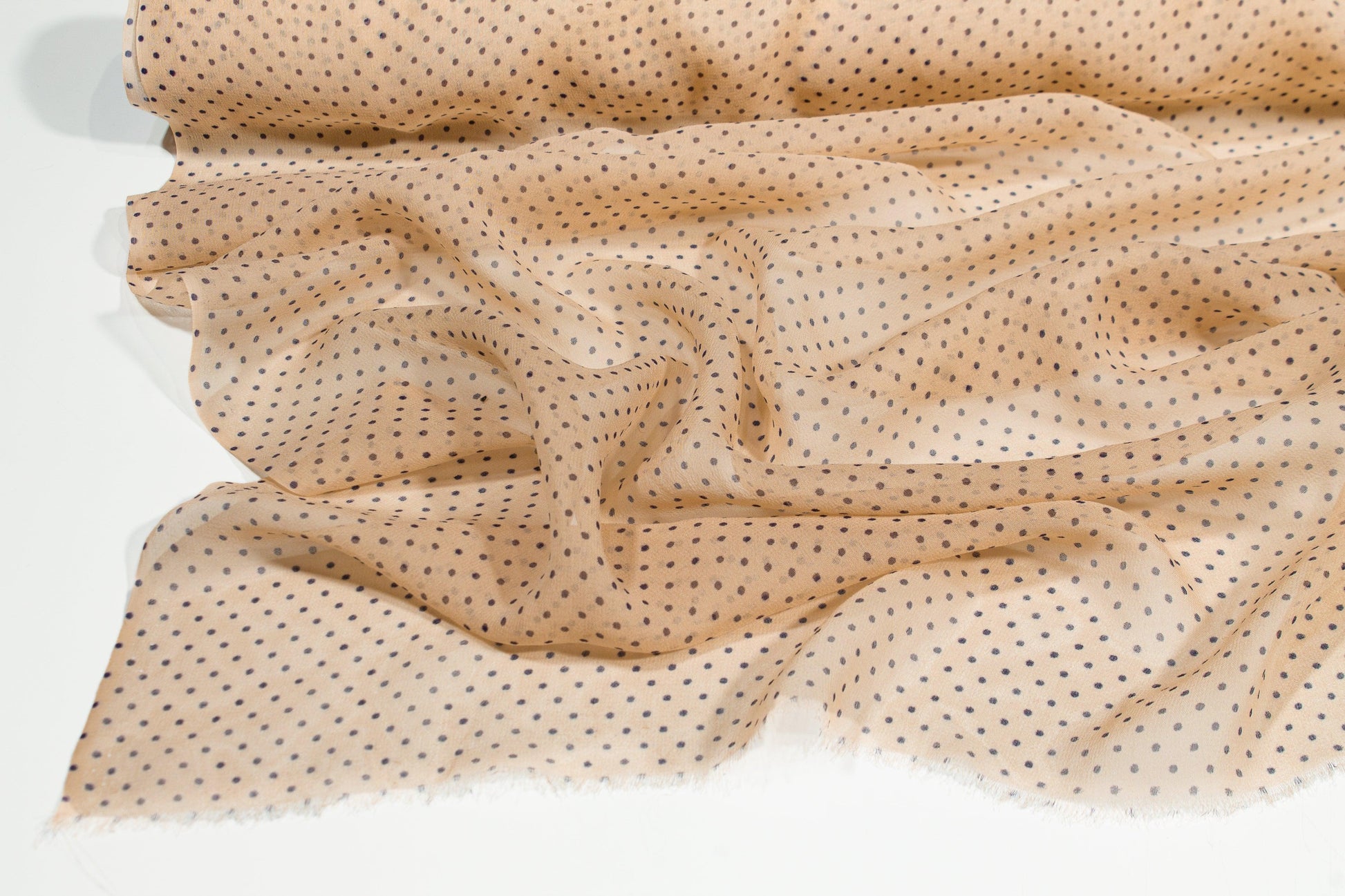 Polka Dot Silk Chiffon - Beige and Navy - Prime Fabrics