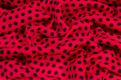 Polka Dot Silk Georgette - Red and Black - Prime Fabrics
