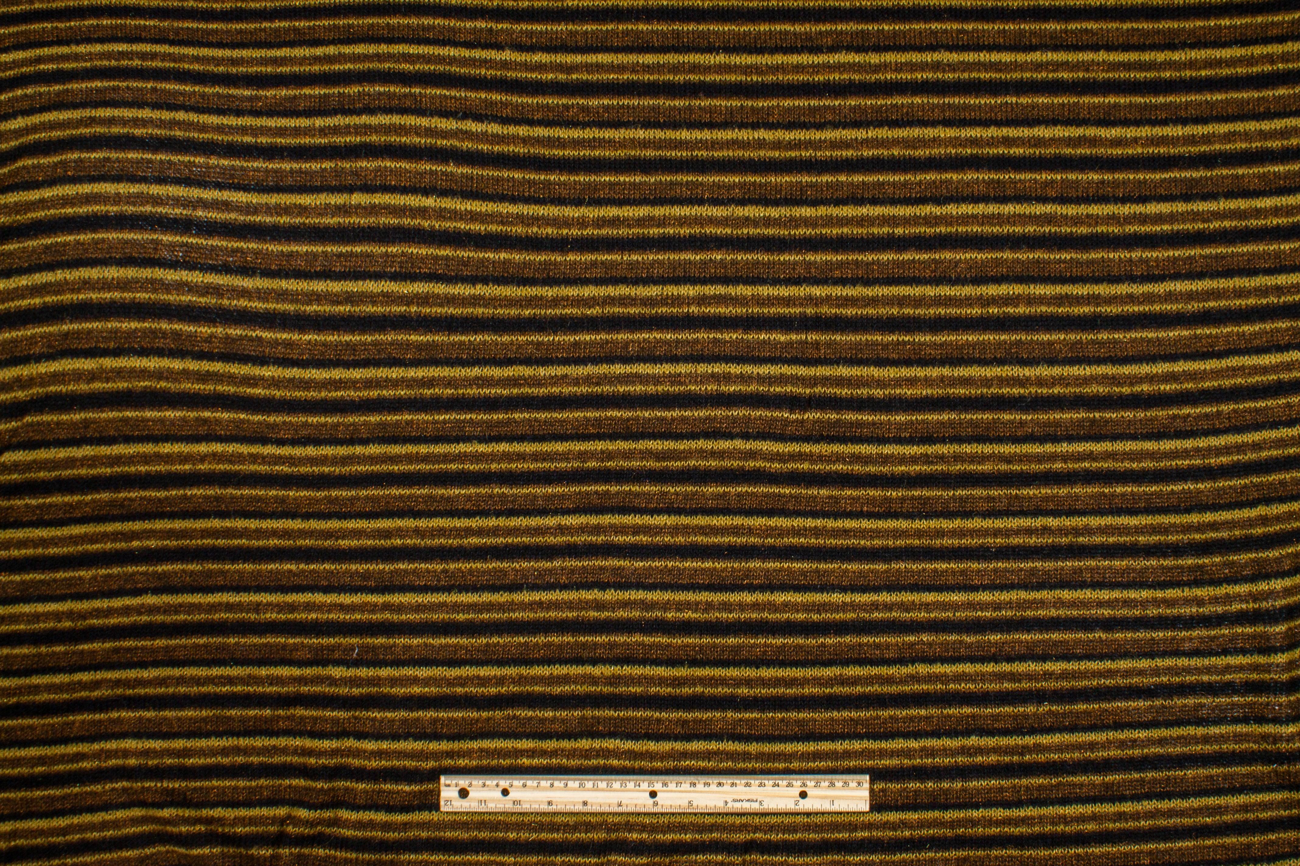 Brown and Black Striped Poly Wool Jersey Knit - Prime Fabrics