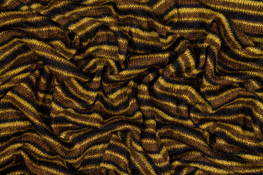 Brown and Black Striped Poly Wool Jersey Knit - Prime Fabrics