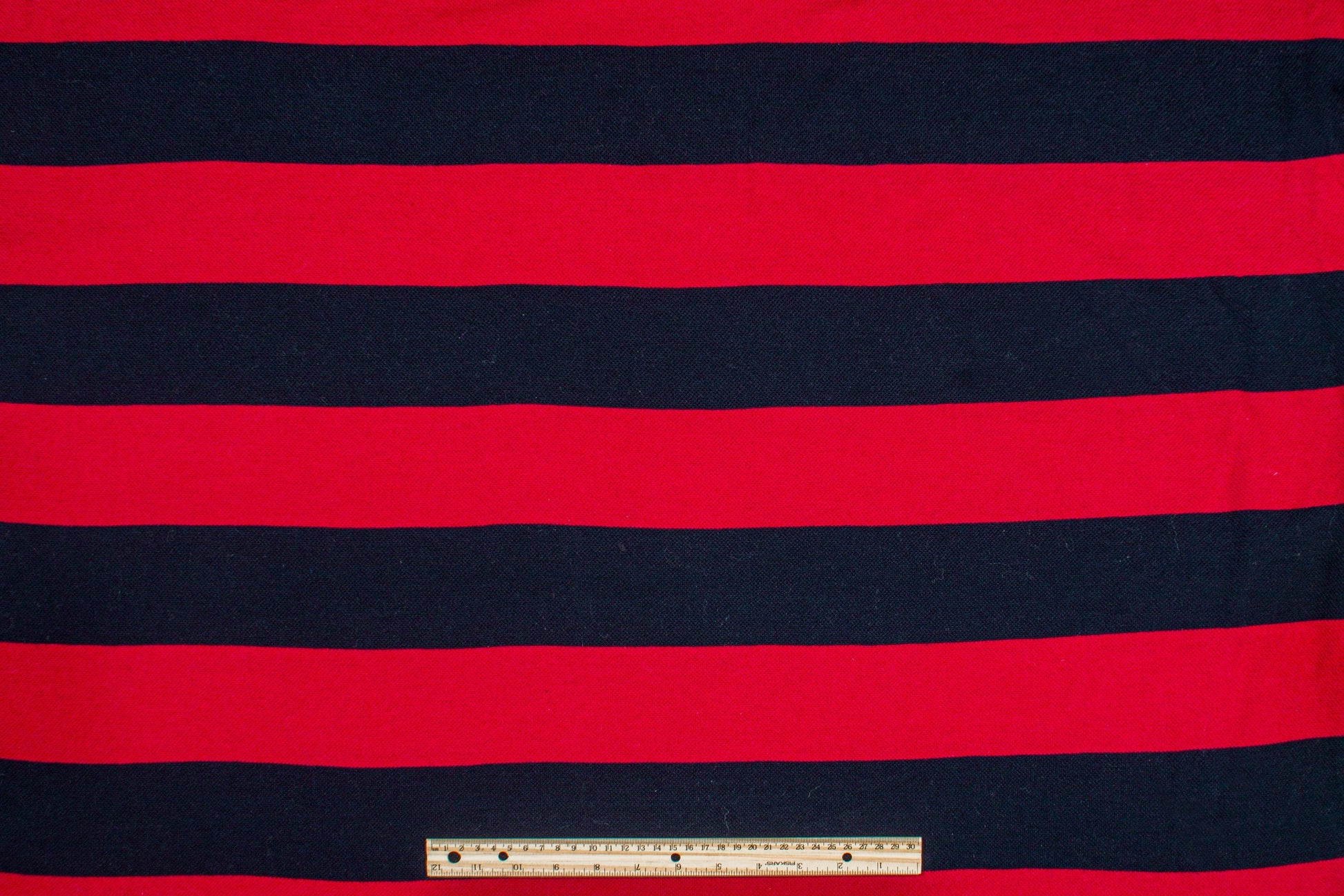 Red and Navy Striped Wool Jersey Knit - Prime Fabrics