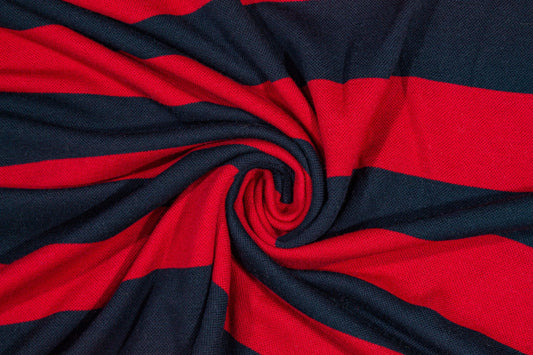 Red and Navy Striped Wool Jersey Knit - Prime Fabrics