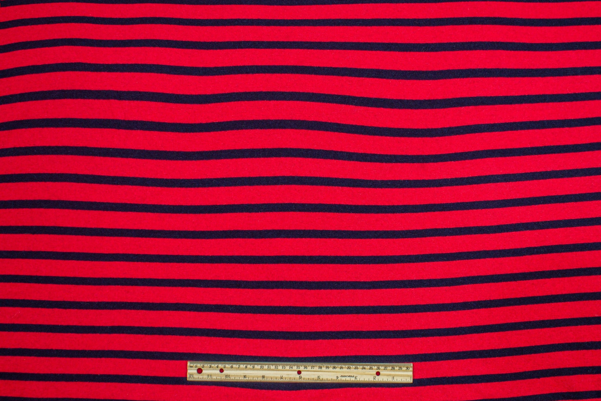 Red and Navy Striped Wool Jersey - Prime Fabrics