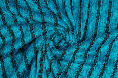 Turquoise Longhair Striped Poly Jersey - Prime Fabrics