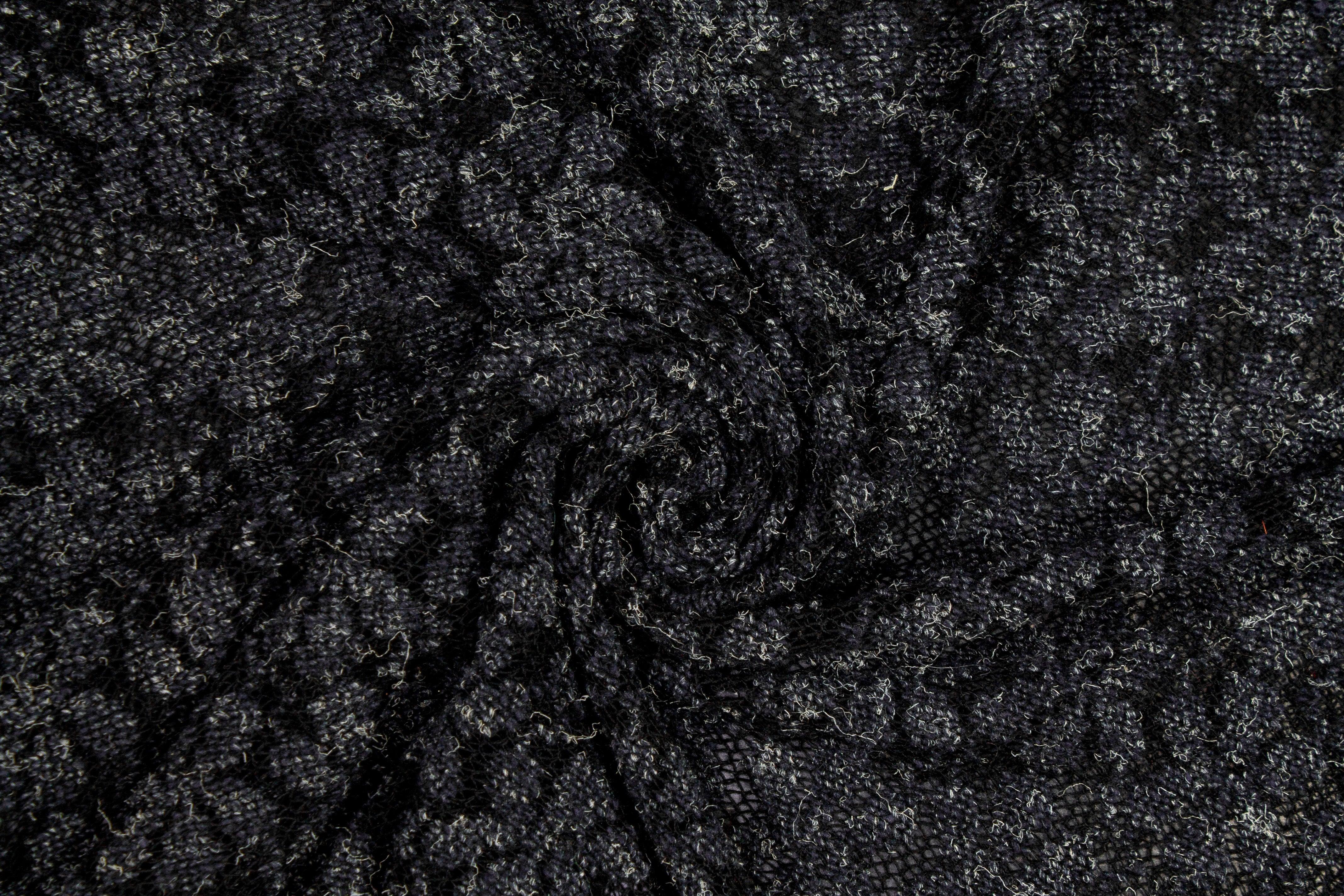 Black and Gray Floral Poly Wool Jersey - Prime Fabrics