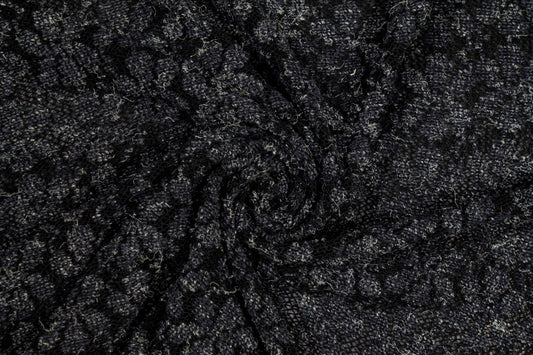 Black and Gray Floral Poly Wool Jersey - Prime Fabrics