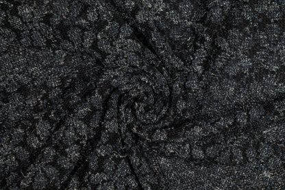 Black and Gray Floral Poly Wool Jersey - Prime Fabrics