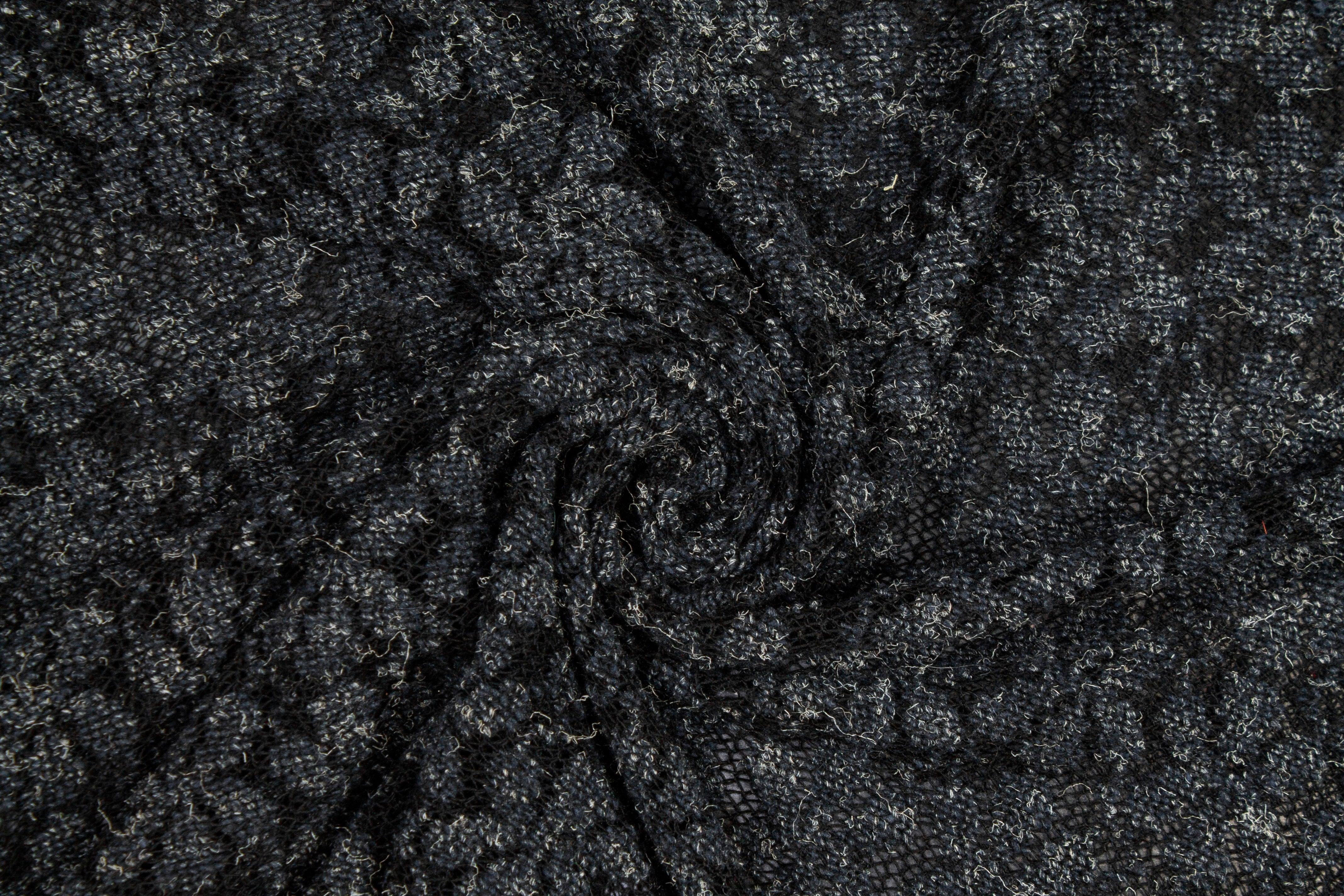 Black and Gray Floral Poly Wool Jersey - Prime Fabrics