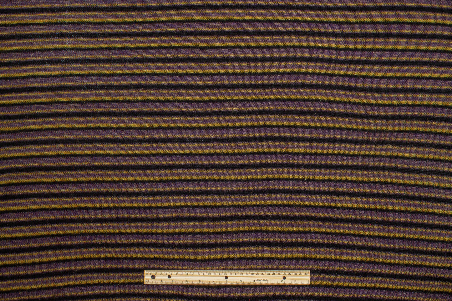 Purple, Yellow and Black Striped Poly Wool Jersey Knit - Prime Fabrics