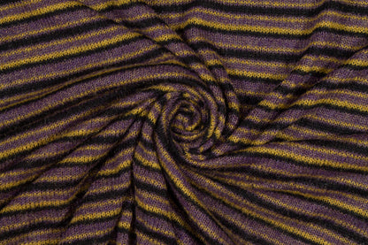 Purple, Yellow and Black Striped Poly Wool Jersey Knit - Prime Fabrics