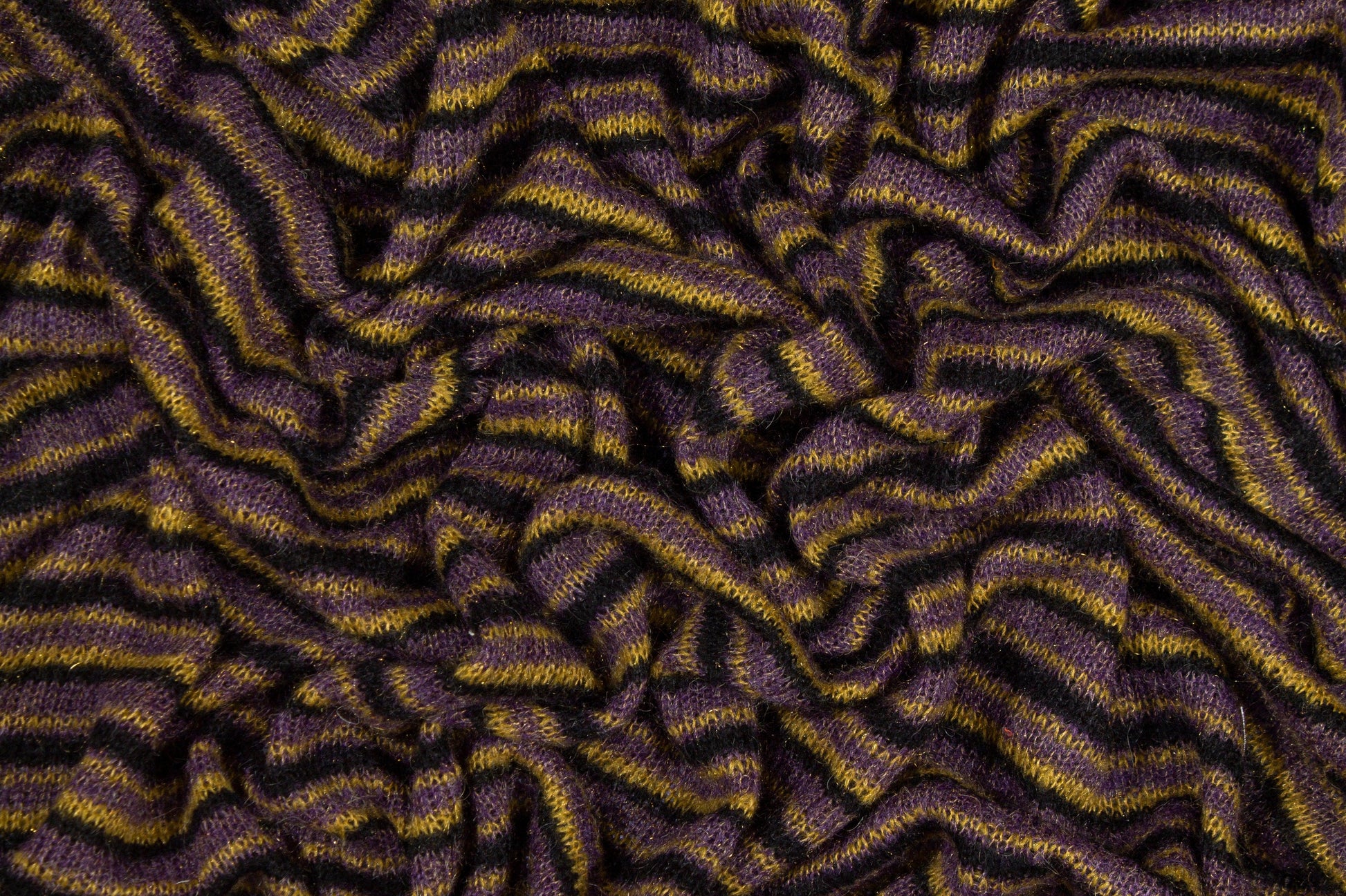 Purple, Yellow and Black Striped Poly Wool Jersey Knit - Prime Fabrics