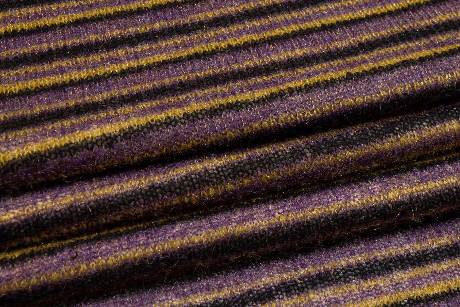 Purple, Yellow and Black Striped Poly Wool Jersey Knit - Prime Fabrics