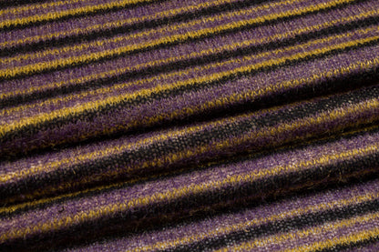 Purple, Yellow and Black Striped Poly Wool Jersey Knit - Prime Fabrics