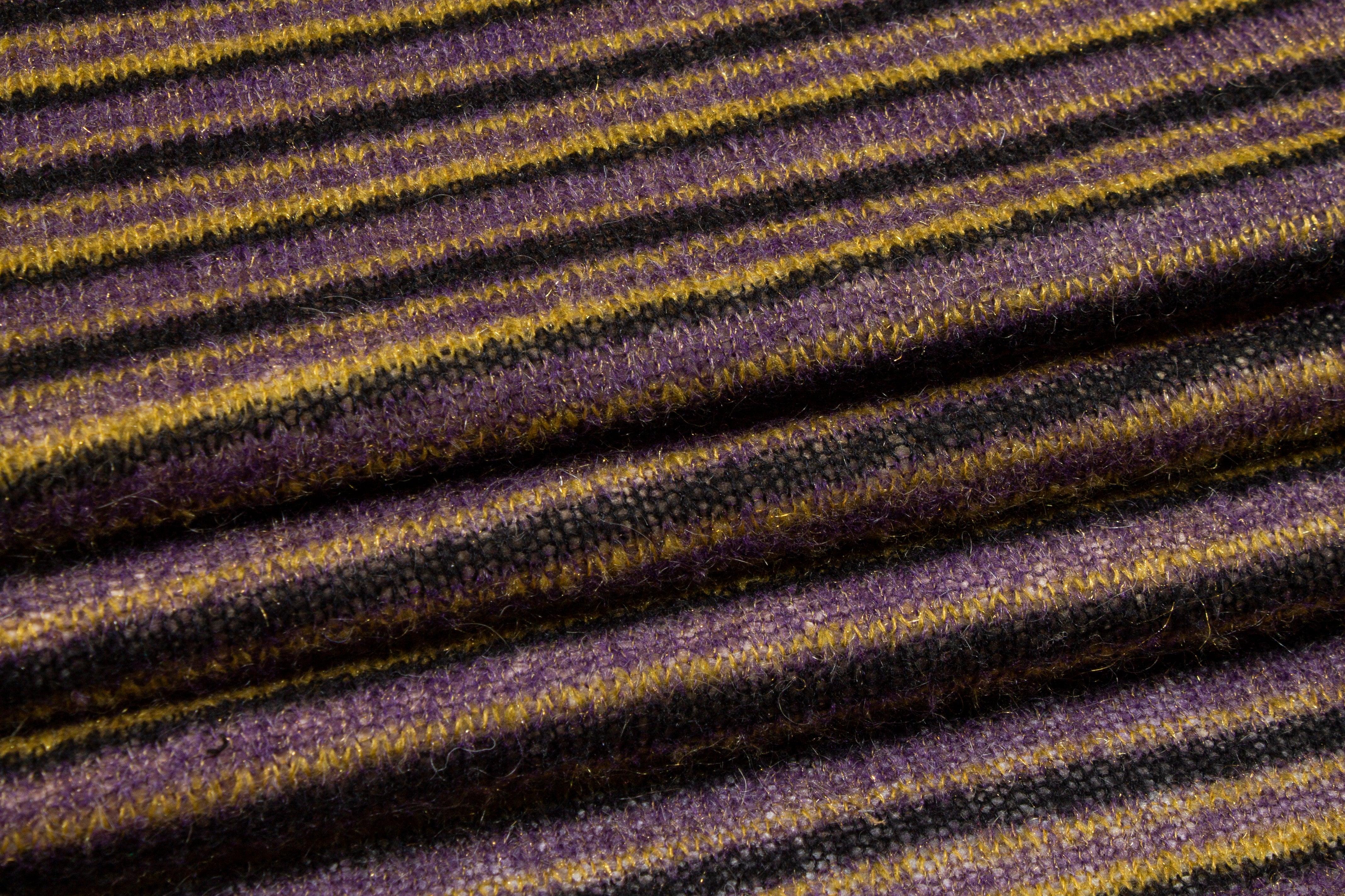 Purple, Yellow and Black Striped Poly Wool Jersey Knit - Prime Fabrics