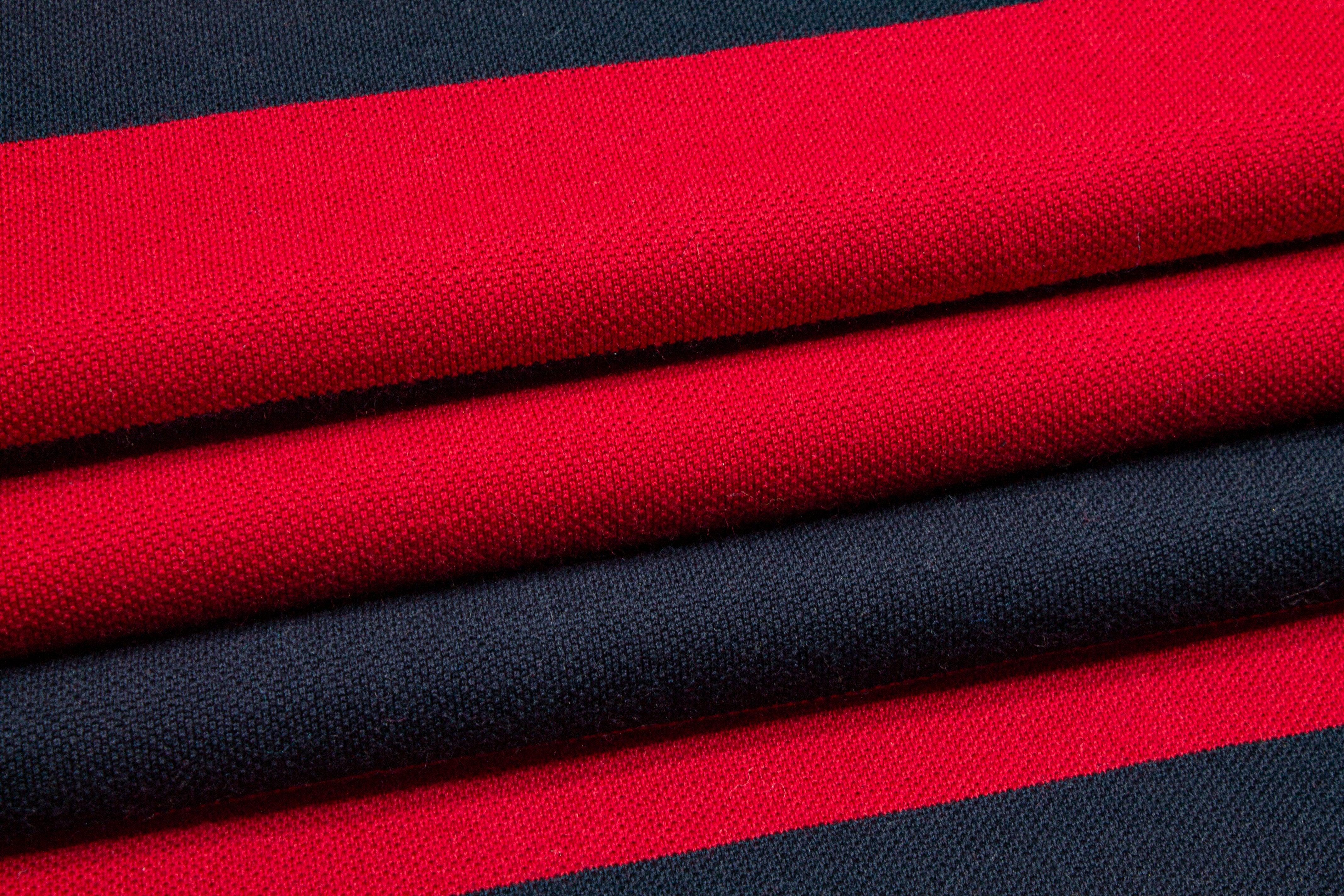 Red and Navy Striped Wool Jersey Knit - Prime Fabrics