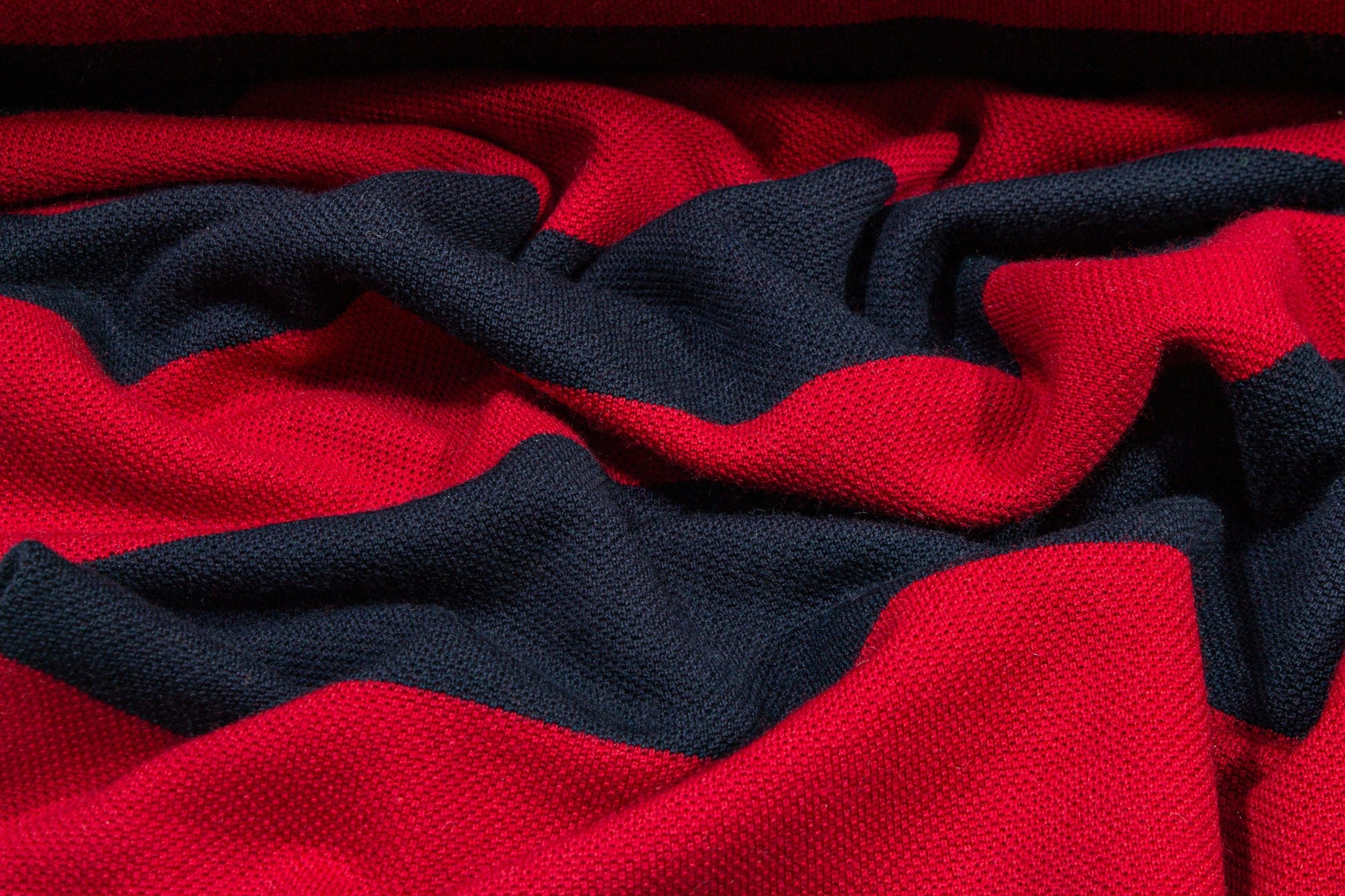 Red and Navy Striped Wool Jersey Knit - Prime Fabrics