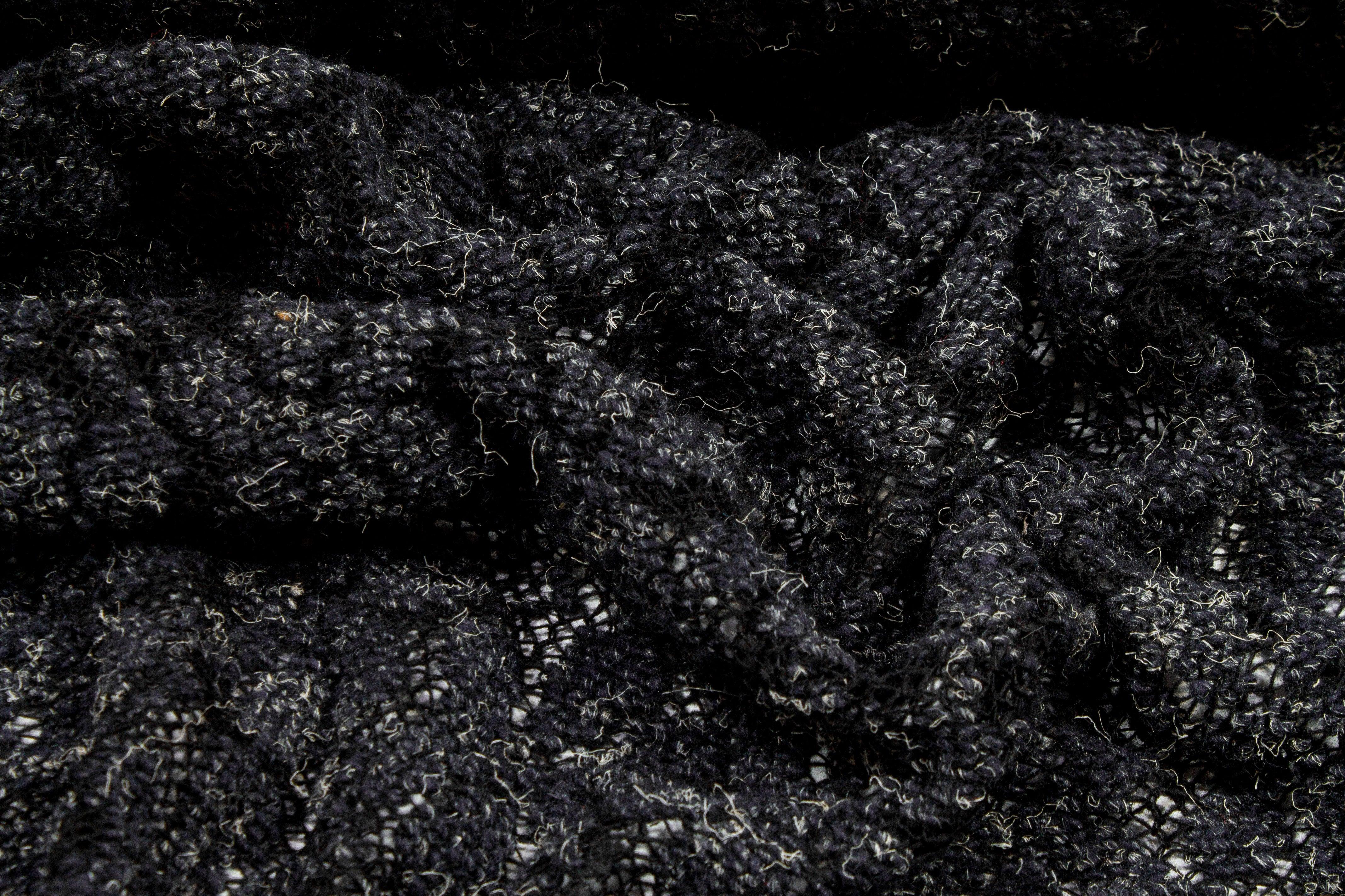 Black and Gray Floral Poly Wool Jersey - Prime Fabrics
