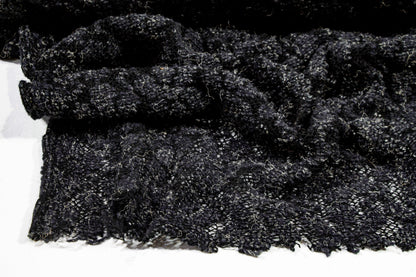 Black and Gray Floral Poly Wool Jersey - Prime Fabrics