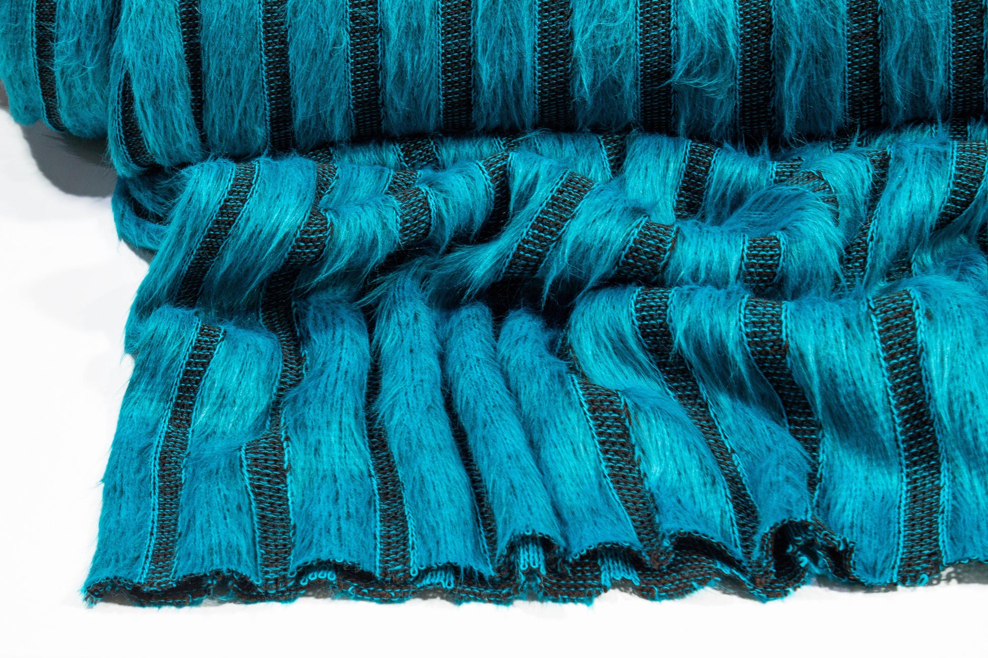 Turquoise Longhair Striped Poly Jersey - Prime Fabrics