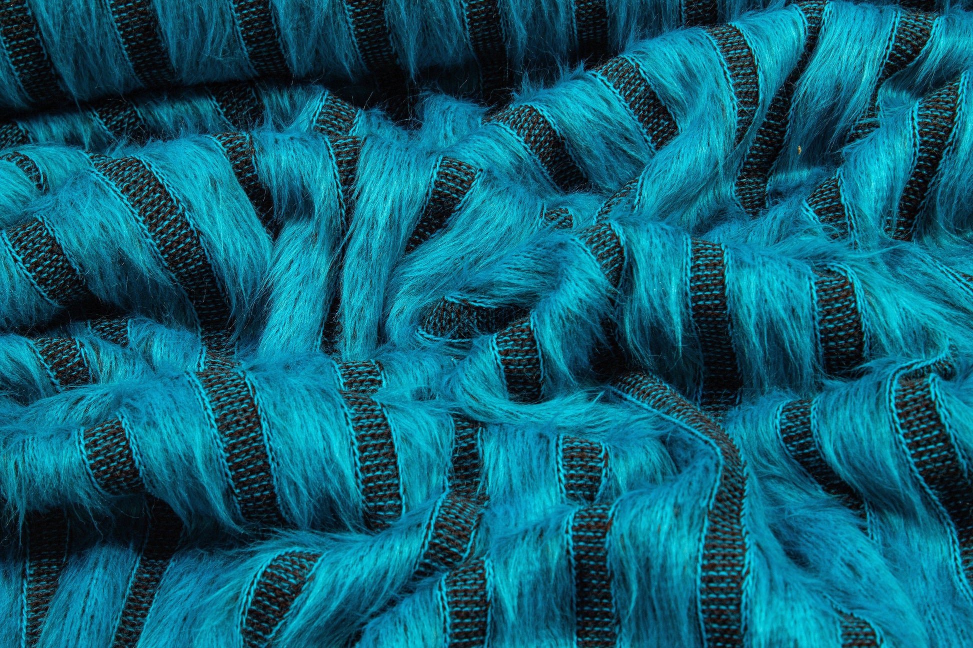 Turquoise Longhair Striped Poly Jersey - Prime Fabrics
