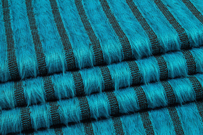 Turquoise Longhair Striped Poly Jersey - Prime Fabrics